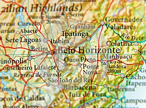 Geographic map of Brasil with Belo Horizonte city