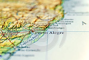Geographic map of Brasil with Porto Alegre city photo