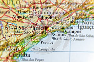 Geographic map of Brasil with Sao Paulo city