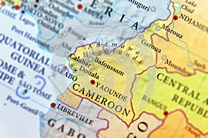 Geographic map of Cameroon country with important cities