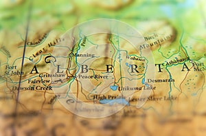 Geographic map of Canada state Alberta with important cities