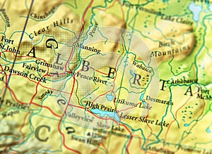 Geographic map of Canada state Alberta with important cities