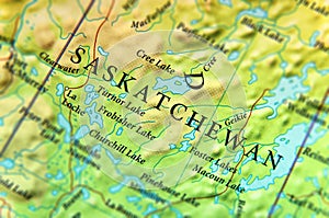 Geographic map of Canada state Saskatchewan with important cities