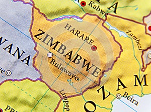 Geographic map of country Zimbabwe close