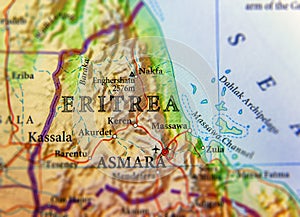 Geographic map of Eritrea with important cities