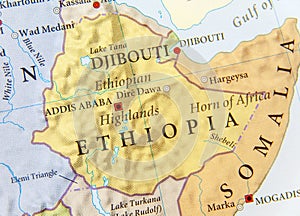 Geographic map of Ethiopia with important cities