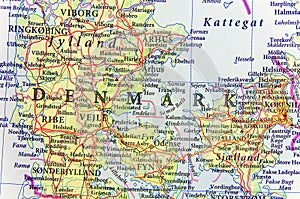 Geographic map of European country Denmark with important cities