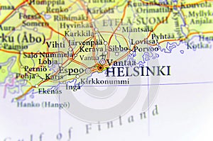 Geographic map of European country Finland with Helsinki capital city