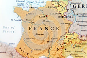 Geographic map of European country France with important cities