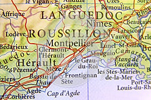 Geographic map of European country France with Montpellier city