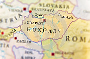 Geographic map of European country Hungary with important cities