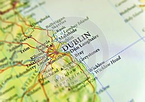 Geographic map of European country Ireland with Dublin capital city