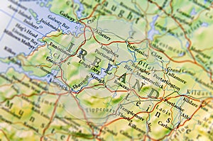 Geographic map of European country Ireland with important cities