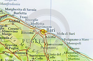 Geographic map of European country Italy with Bari city