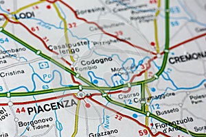 Geographic map of European country Italy with Piacenza city