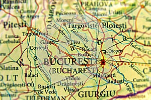 Geographic map of European country Romania with capital city Bucuresti photo