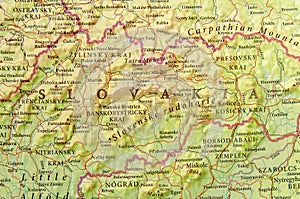 Geographic map of European country Slovakia with important cities