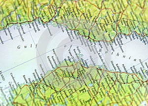 Geographic map of European Gulf of Bothnia close photo