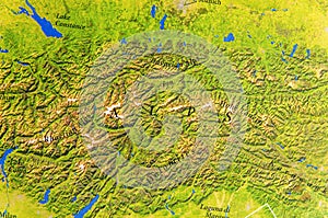 Geographic map of European mountan Alps