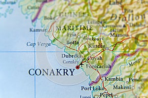Geographic map of Guinea with capital Conakry city