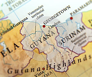 Geographic map of Guyana countries with important cities photo