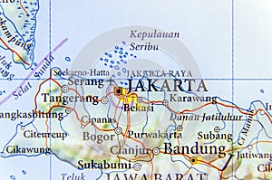 Geographic map of Indonesia capital city Jakarta