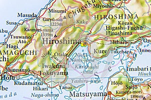 Geographic map of Japan with city Hiroshima