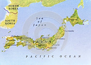 Geographic map of Japan with important cities photo