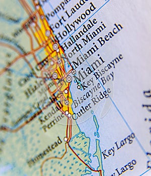 Geographic map of Miami close