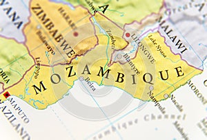 Geographic map of Mozambique with important cities
