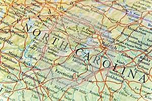 Geographic map of North Carolina close