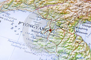 Geographic map of North Korea capital city Pyongyang