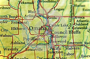 Geographic map of Omaha close