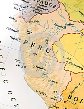 Geographic map of Peru with important cities