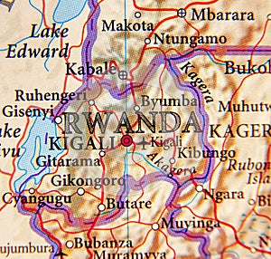 Geographic map of Rwanda with important cities