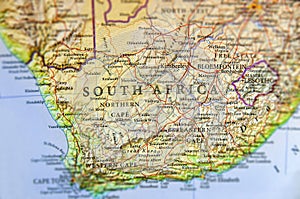 Geographic map of South Africa with important cities