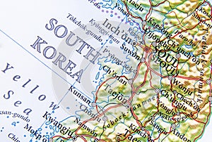 Geographic map of South Korea capital city Seul