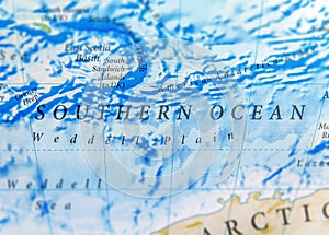 Geographic map of Souther Ocean close photo