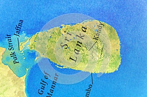 Geographic map of Sri Lanka with important cities