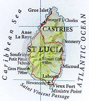 Geographic map of St Lucia iceland country with important cities photo