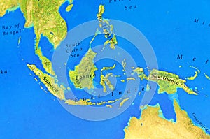 Geographic map of Sumatra, Borneo, New Guinea and Philippines