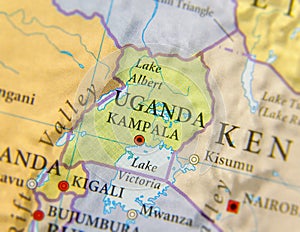 Geographic map of Uganda with important cities