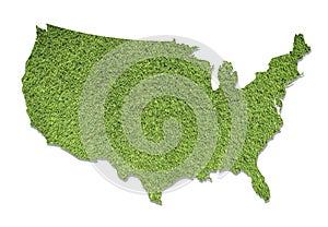 Geographic map of the United States of America with green grass texture. The shape of America`s borders as ecological