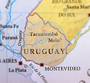 Geographic map of Uruguay countries with important cities