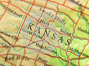 Geographic map of US state Kansas with important cities