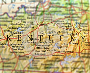 Geographic map of US state Kentucky with important cities