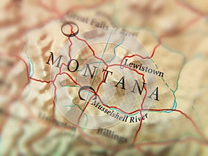 Geographic map of US state Montana with important cities