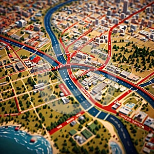 Geographic map, virtual representation of land geography topography