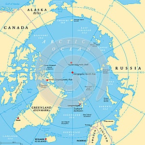 Geographic position of the North Pole of the Earth, political map photo