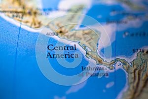 Geographical map location of Central America region in America continent on atlas